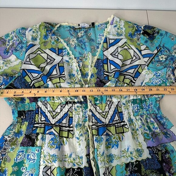 Notations Smocked Topper Size 3X Patchwork Print Sheer Lace Boho Peasant - Picture 8 of 15